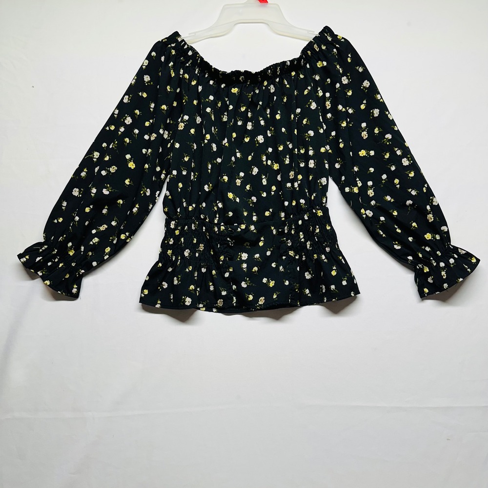 Speed Limit Black Floral Milkmaid Blouse Off the Shoulder Corset Waist Womens XL